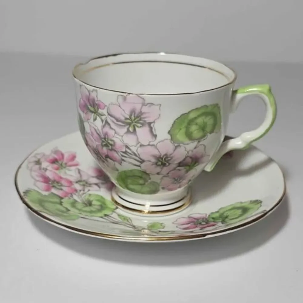 Salisbury Teacup and Saucer Pink Geraniums Vintage